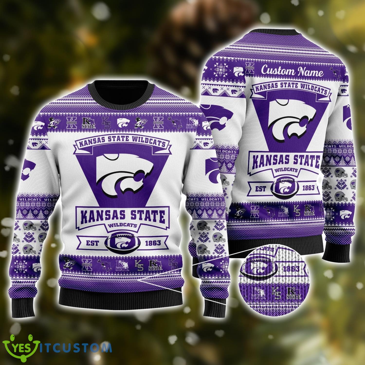 Kansas State Wildcats Football Team Logo Personalized Ugly Christmas Sweater Christmas Gift For Big Fans 3 Kansas State Wildcats Football Team Logo Personalized Ugly Christmas Sweater Christmas Gift For Big Fans Product Photo 1
