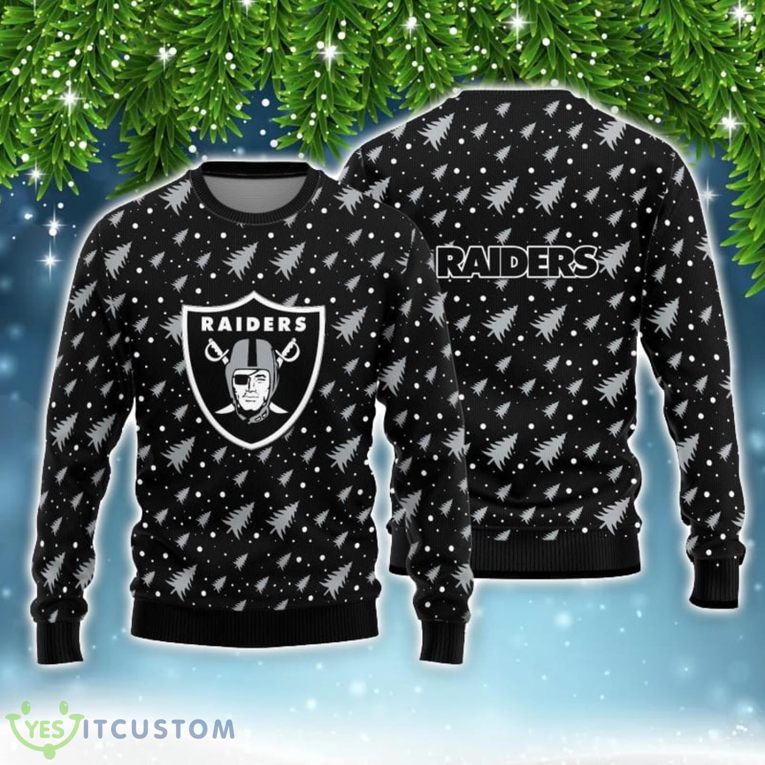 Las Vegas Raiders Christmas Pine Tree Patterns Pattern AOP Sweater 3 Las Vegas Raiders Christmas Pine Tree Patterns Pattern AOP Sweater Product Photo 1