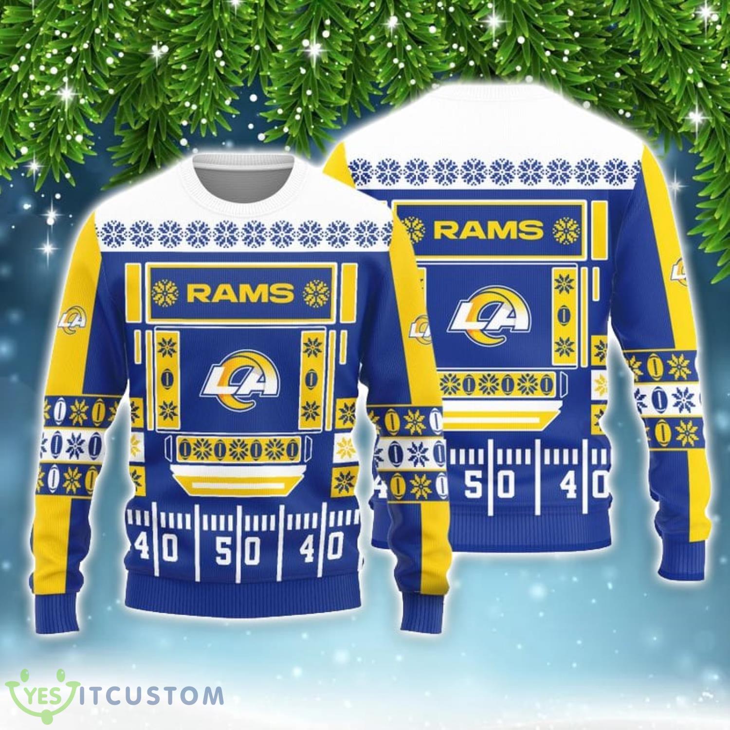 Los Angeles Rams Christmas Ball Snowfalke Pattern 3D Sweater 3 Los Angeles Rams Christmas Ball Snowfalke Pattern 3D Sweater Product Photo 1