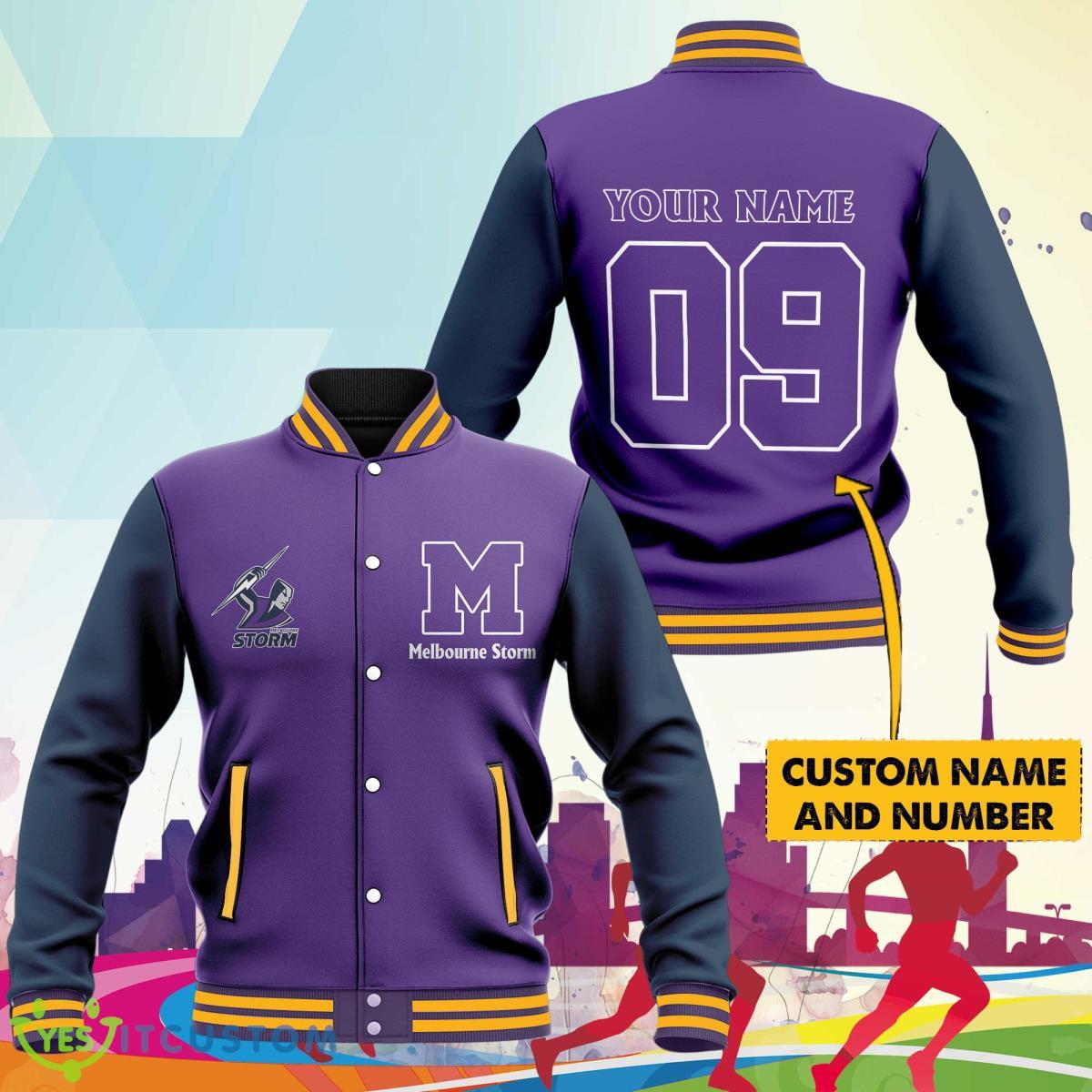Melbourne Storm NRL Custom Name And Number Baseball Jacket For Fans Style Gift 3 Melbourne Storm NRL Custom Name And Number Baseball Jacket For Fans Style Gift Product Photo 1