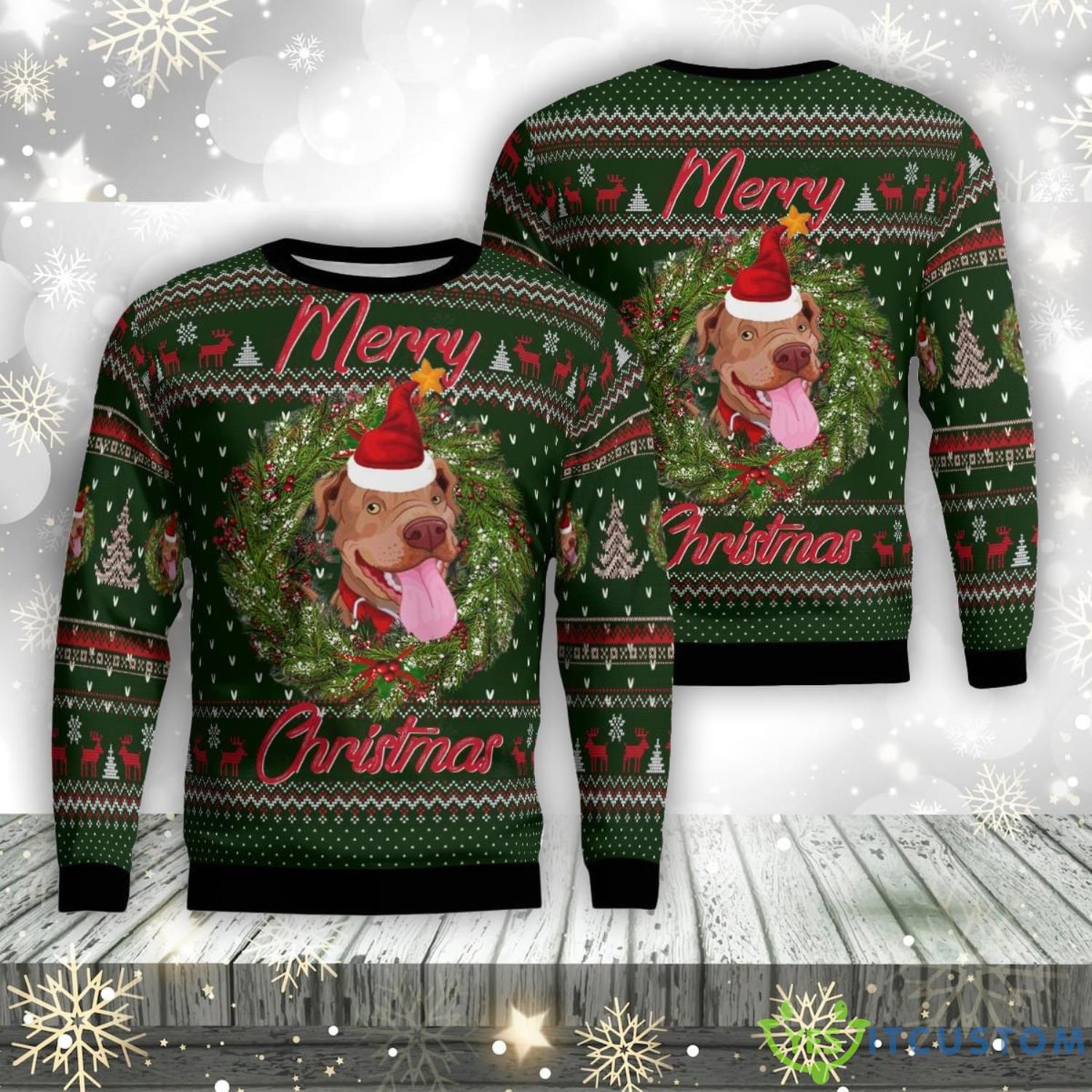 Merry Christmas Pitbull AOP Christmas Ugly Sweater Christmas Season