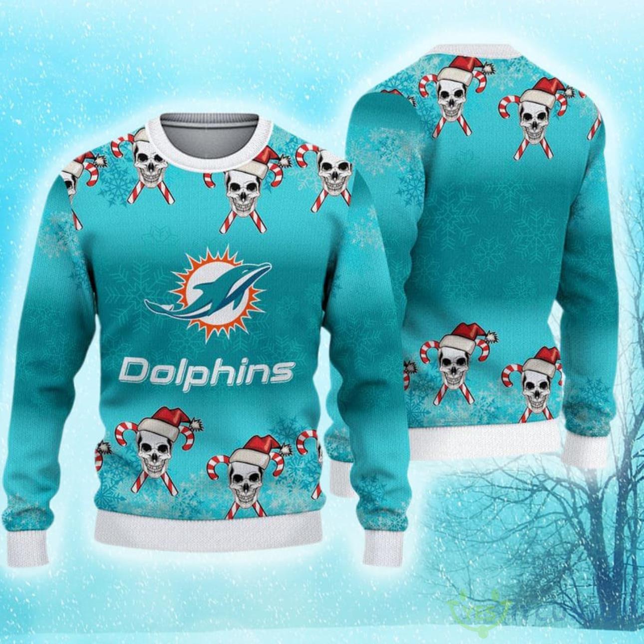 Miami Dolphins Christmas Skull Hot Trending Ugly Sweater For Fans 3 Miami Dolphins Christmas Skull Hot Trending Ugly Sweater For Fans Product Photo 1