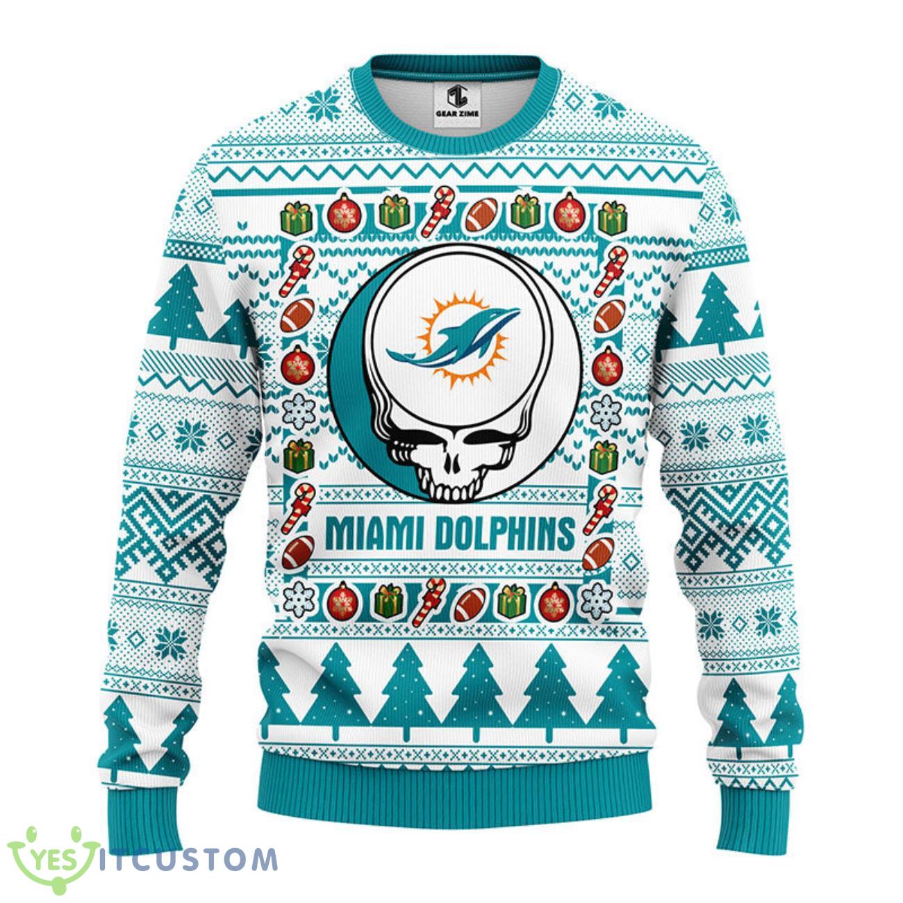 Miami Dolphins Grateful Dead Ugly Christmas Fleece Sweater 5 Miami Dolphins Grateful Dead Ugly Christmas Fleece Sweater Product Photo 1