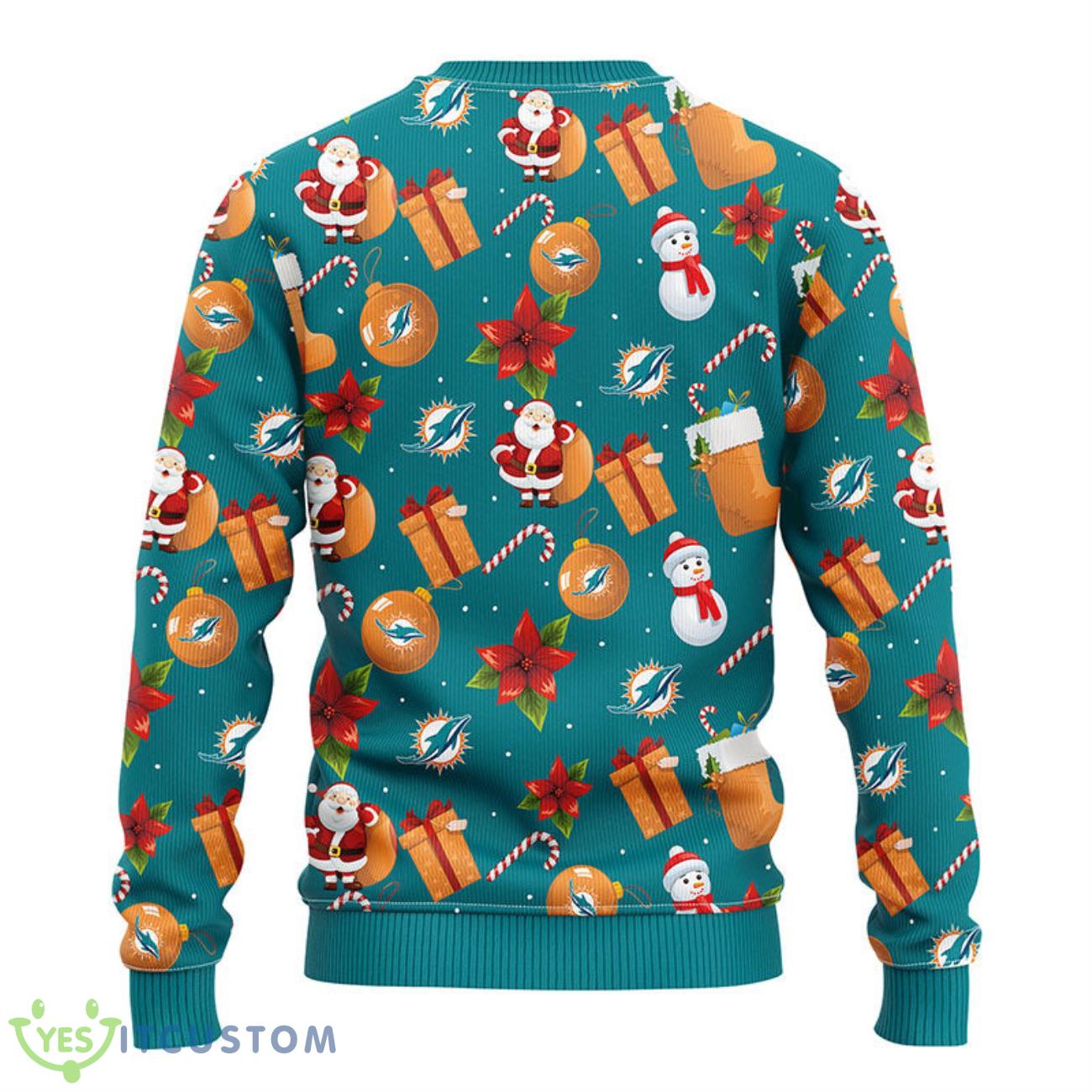 Miami Dolphins Santa Claus Snowman Christmas Ugly Sweater 6 Miami Dolphins Santa Claus Snowman Christmas Ugly Sweater Product Photo 2