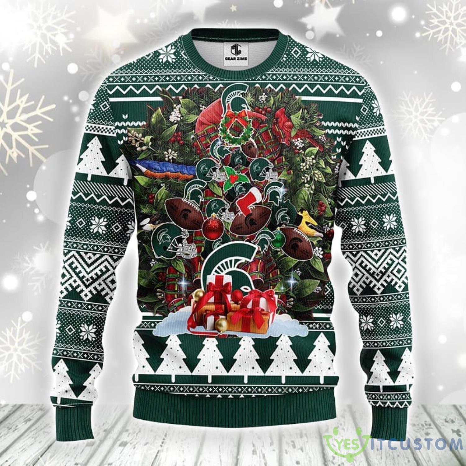 Michigan State Spartans Tree Ugly Christmas Sweater Warm Gift For Christmas 3 Michigan State Spartans Tree Ugly Christmas Sweater Warm Gift For Christmas Product Photo 1