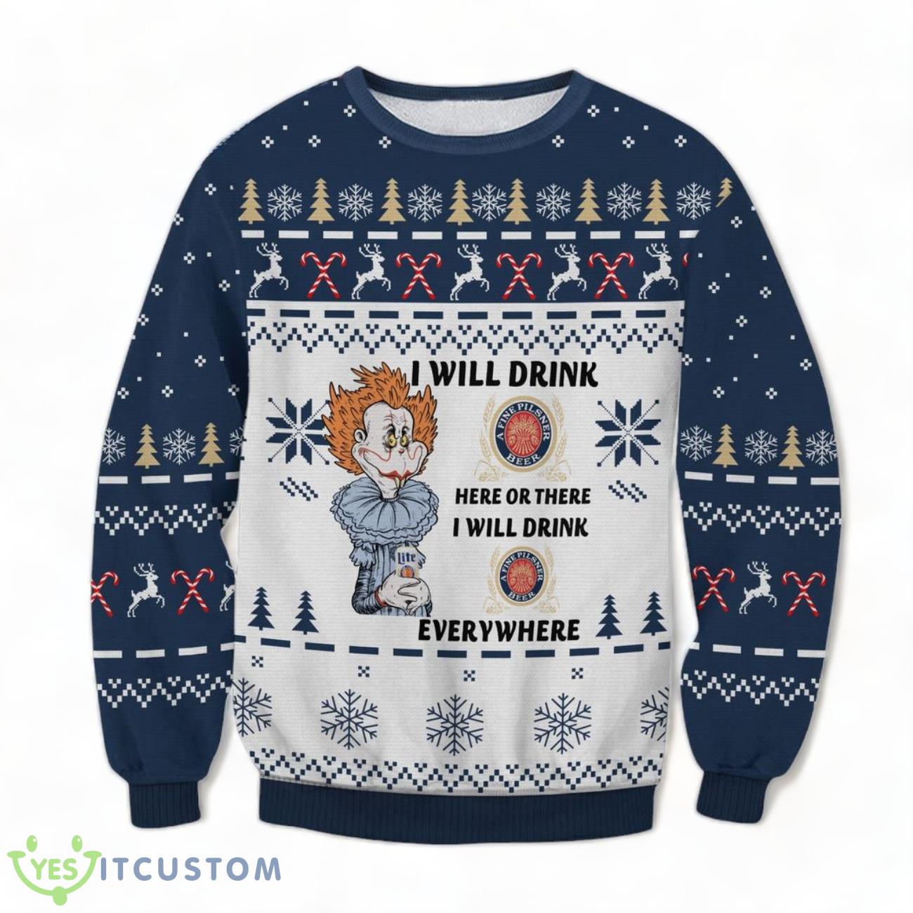 Miller Lite Clown Ugly Sweater 3 Miller Lite Clown Ugly Sweater Product Photo 1
