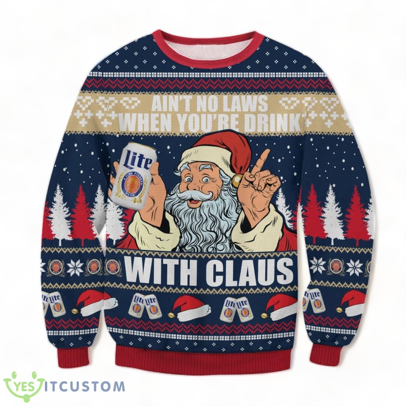 Miller Lite Drink With Claus Ugly Sweater 3 Miller Lite Drink With Claus Ugly Sweater Product Photo 1
