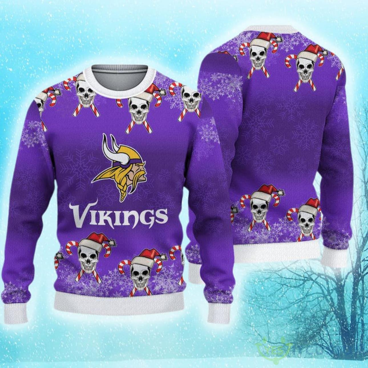 Minnesota Vikings Christmas Skull Hot Trending Ugly Sweater For Fans 3 Minnesota Vikings Christmas Skull Hot Trending Ugly Sweater For Fans Product Photo 1