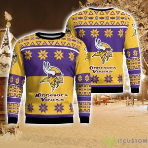 Minnesota Vikings Logo Big Snowflake Pattern Ugly Christmas Sweater Product Photo 1