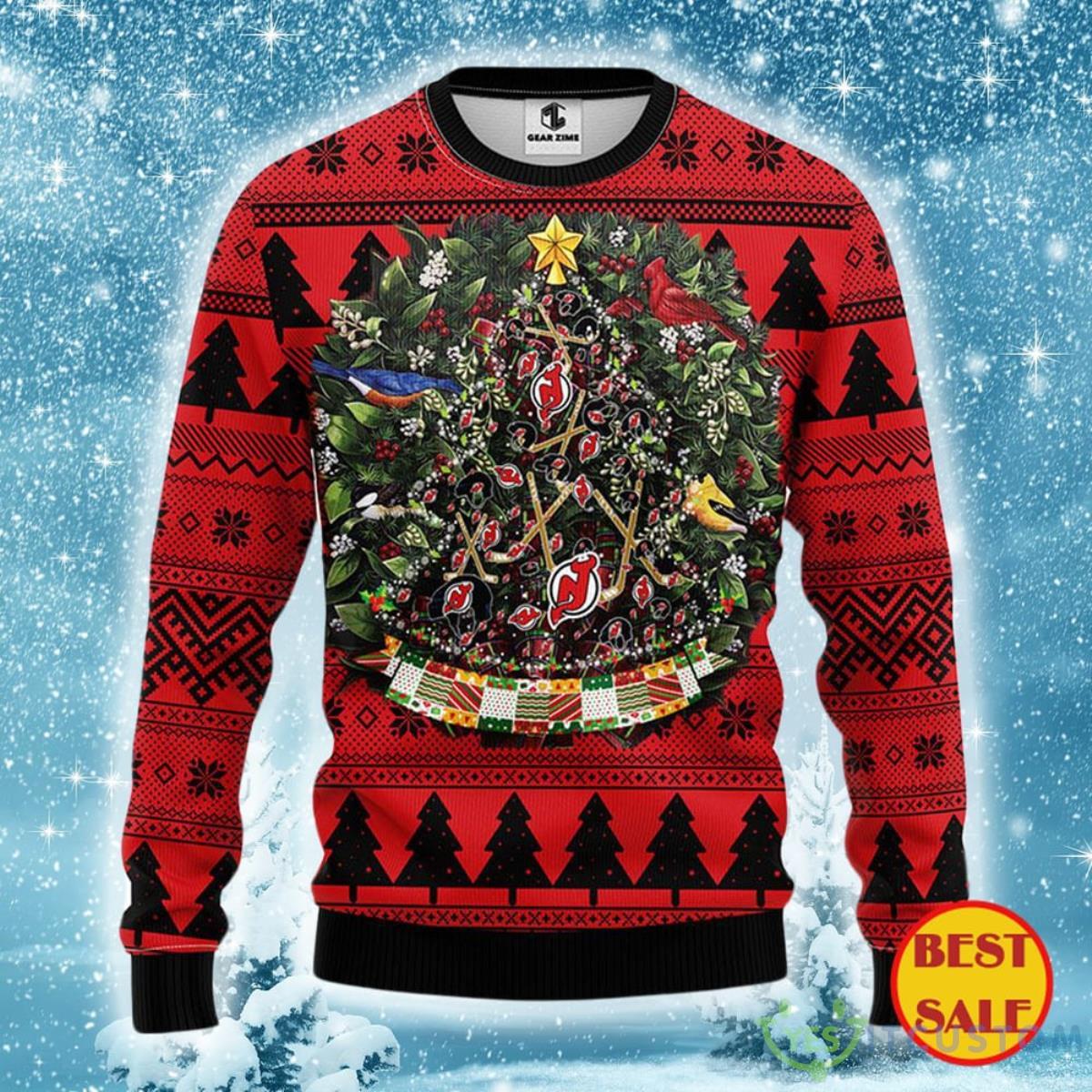New Jersey Devils Ugly Christmas Sweater Ball Pine Tree Christmas 3 New Jersey Devils Ugly Christmas Sweater Ball Pine Tree Christmas Product Photo 1