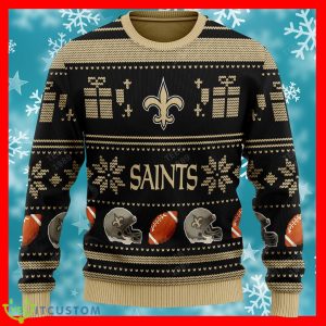 New Orleans Saints Design NFL Snow Reindeer Ugly Xmas Sweater Custom Number And Name - New Orleans Saints v1 NFL Knitted Sweater Photo 2