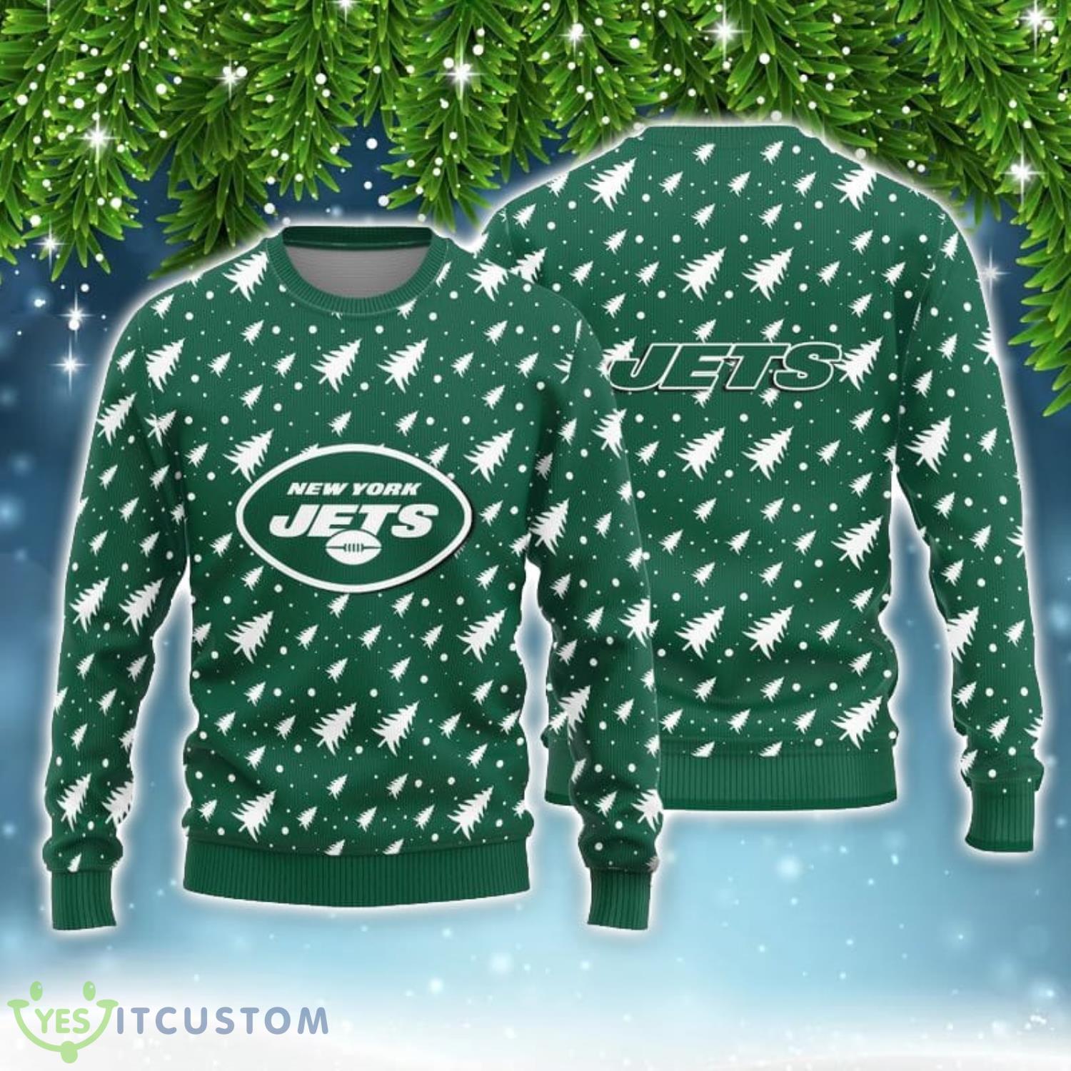 New York Jets Christmas Pine Tree Patterns Ugly Christmas Sweater 3 New York Jets Christmas Pine Tree Patterns Ugly Christmas Sweater Product Photo 1