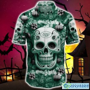 New York Jets Halloween Pumpkin Skull 3D Hawaiian Shirt For Fans Gift Christmas Men And Women - New York Jets Halloween Season Aloha Shirt, New Arrivals_3