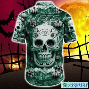 New York Jets Halloween Pumpkin Skull 3D Hawaiian Shirt For Fans Gift Christmas Men And Women - New York Jets Halloween Season Aloha Shirt, New Arrivals_4