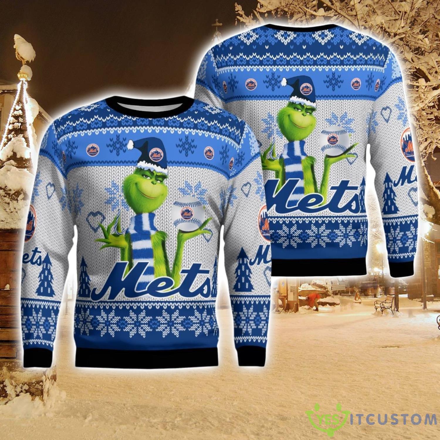 New York Mets Grinch Snowflake Pattern Ugly Sweater Christmas 5 New York Mets Grinch Snowflake Pattern Ugly Sweater Christmas Product Photo 1