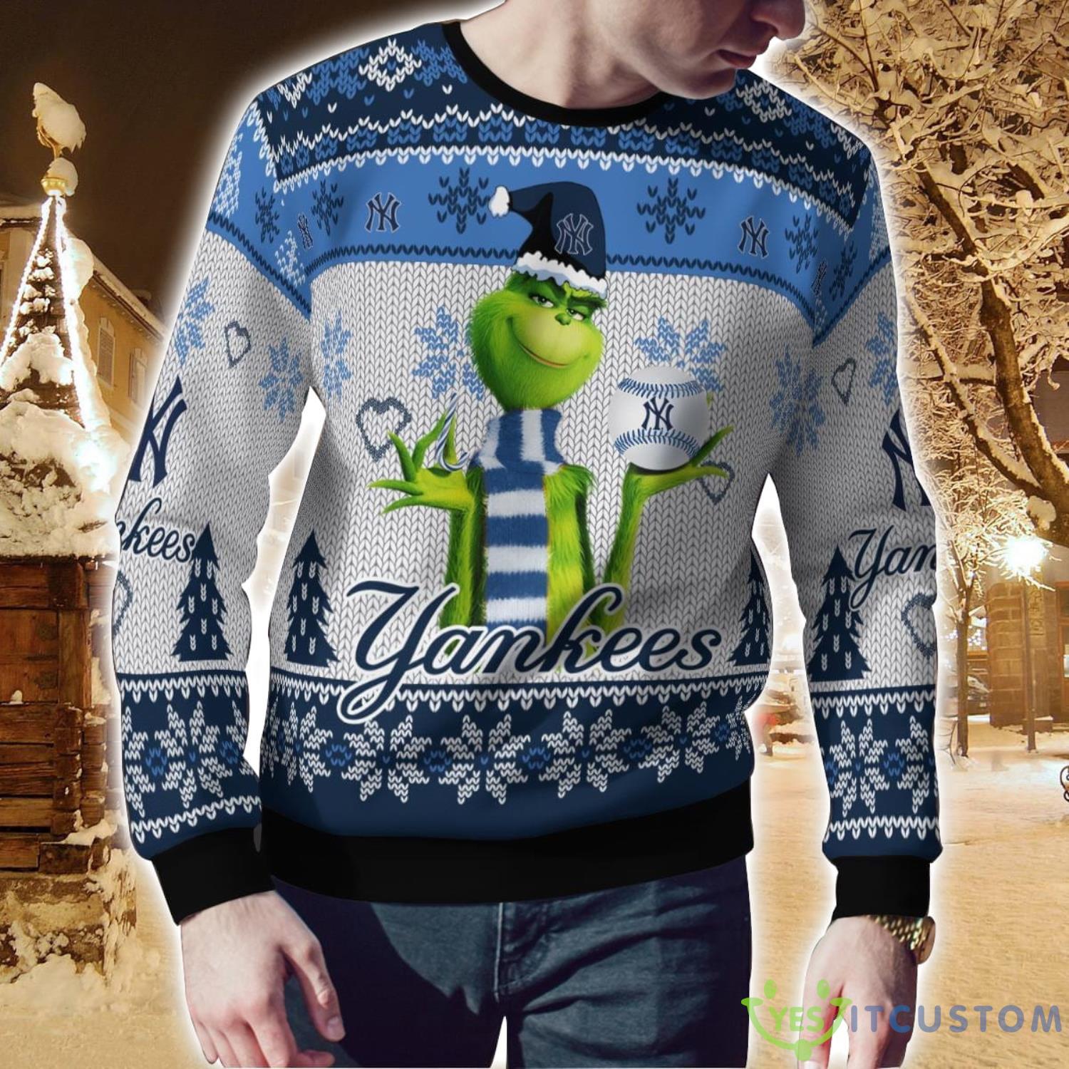 New York Yankees Grinch Snowflake Pattern Ugly Sweater Christmas 6 New York Yankees Grinch Snowflake Pattern Ugly Sweater Christmas Product Photo 2
