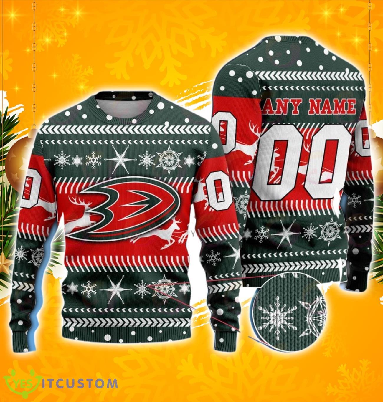 NHL Anaheim Ducks 3D Ugly Chirstmas SweaterCustom Number & Name 3 NHL Anaheim Ducks 3D Ugly Chirstmas SweaterCustom Number & Name Product Photo 1