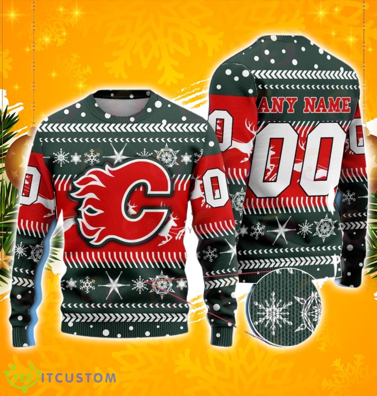 NHL Calgary Flames 3D Ugly Chirstmas SweaterCustom Number & Name