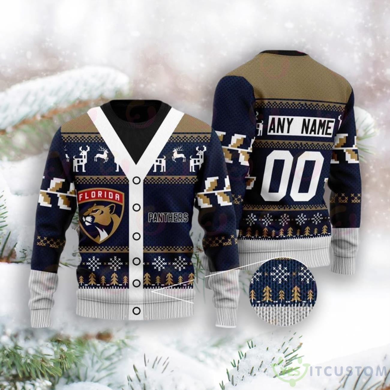 NHL Florida Panthers Custom Number And Name Ugly Christmas Sweater For Fans 3 NHL Florida Panthers Custom Number And Name Ugly Christmas Sweater For Fans Product Photo 1