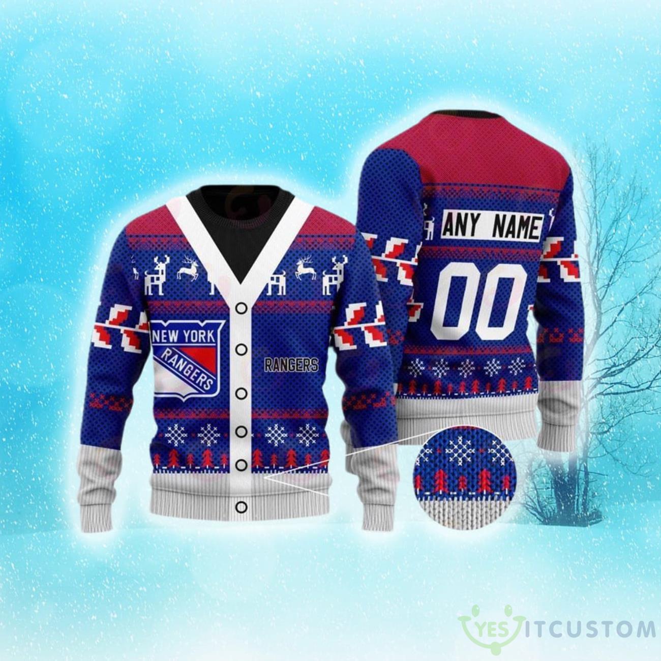 NHL New York Rangers Custom Number And Name Ugly Christmas Sweater For Fans 3 NHL New York Rangers Custom Number And Name Ugly Christmas Sweater For Fans Product Photo 1