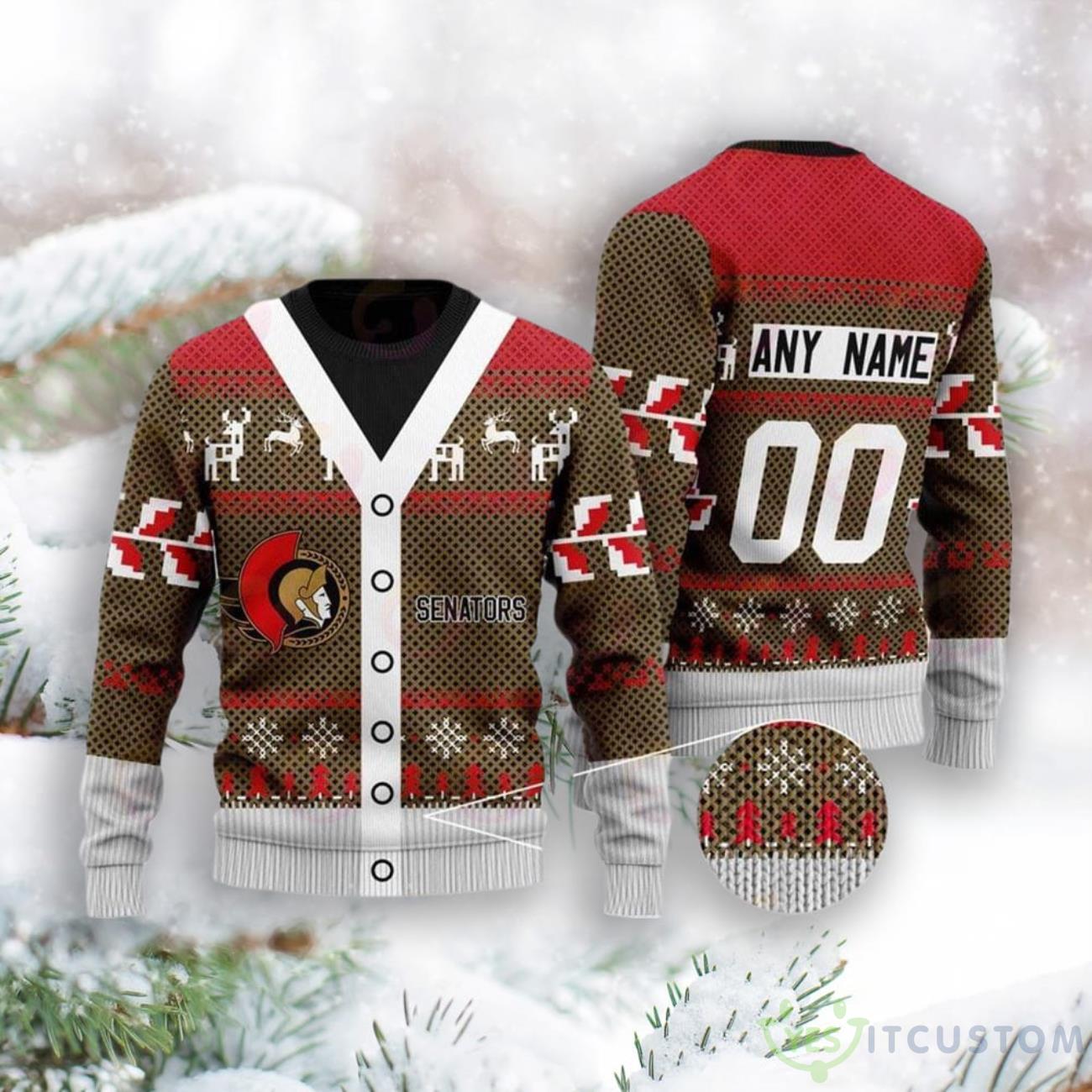 NHL Ottawa Senators Custom Number And Name Ugly Christmas Sweater For Fans 3 NHL Ottawa Senators Custom Number And Name Ugly Christmas Sweater For Fans Product Photo 1
