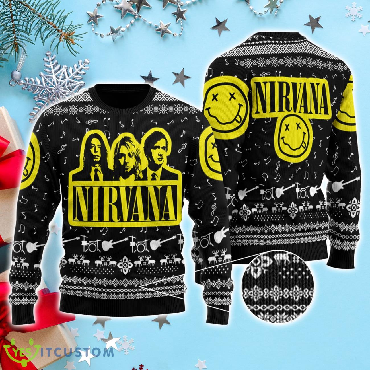 Nirvana Band 3D Printed Ugly Christmas Sweater 3 Nirvana Band 3D Printed Ugly Christmas Sweater Product Photo 1