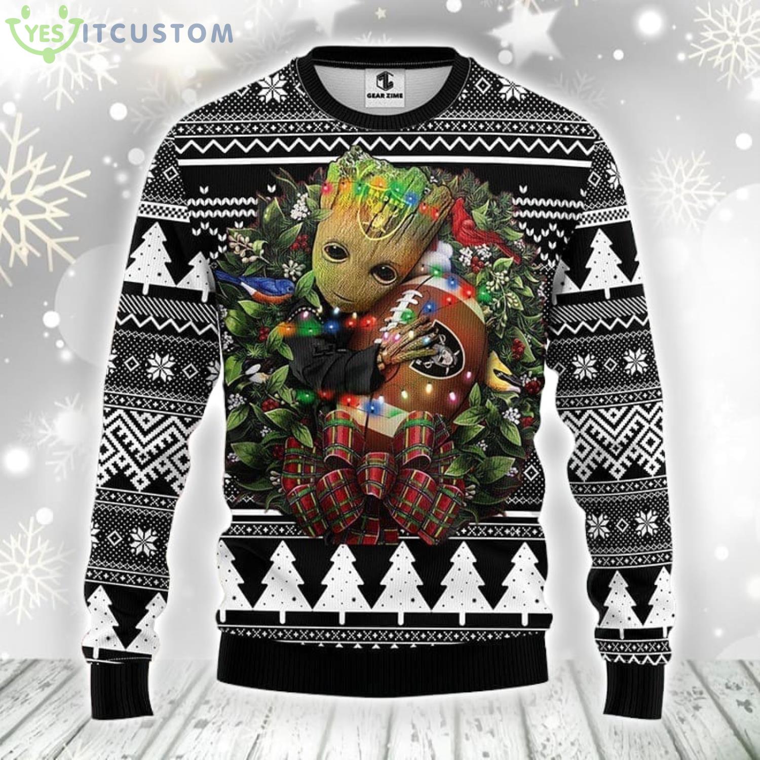 Oakland Raiders Groot Hug Christmas Ugly Sweater Xmas Holidays Gift For Fans 3 Oakland Raiders Groot Hug Christmas Ugly Sweater Xmas Holidays Gift For Fans Product Photo 1