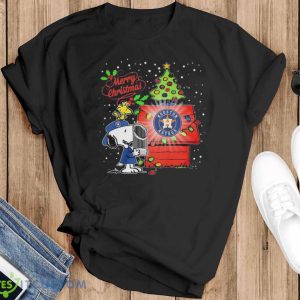Official Snoopy And Woodstock Houston Astros Merry Christmas Cup Mlb Postseason Shirt - Black T-Shirt
