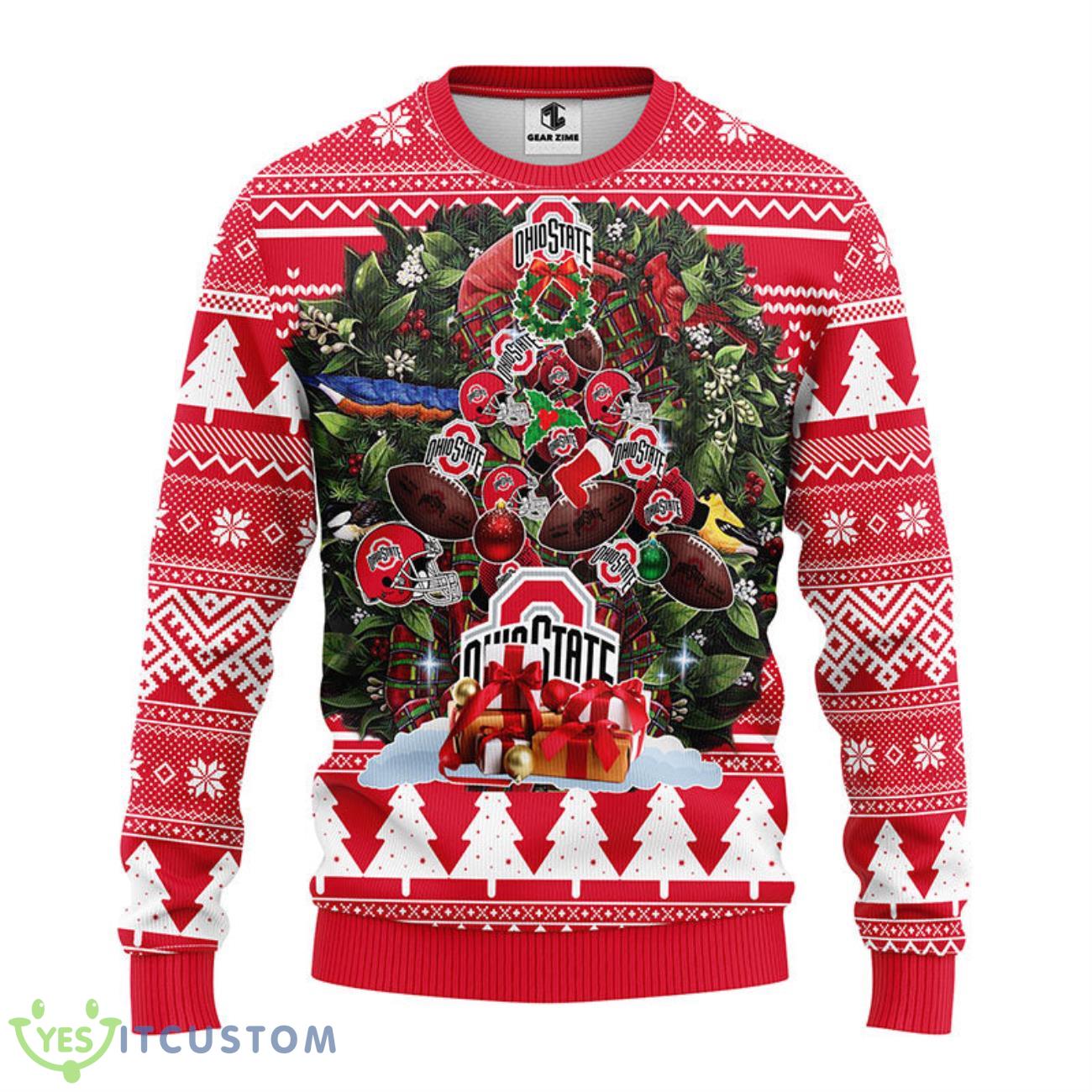 Ohio State Buckeyes Tree Ball Christmas Ugly Sweater 5 Ohio State Buckeyes Tree Ball Christmas Ugly Sweater Product Photo 1