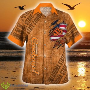 Oklahoma State Cowboys American Flag Exclusive 3D Hawaiian Shirt Best For Fans Beach Gift For Men And Women - Oklahoma State Cowboys American Flag Retro Printed Button Shirt_1