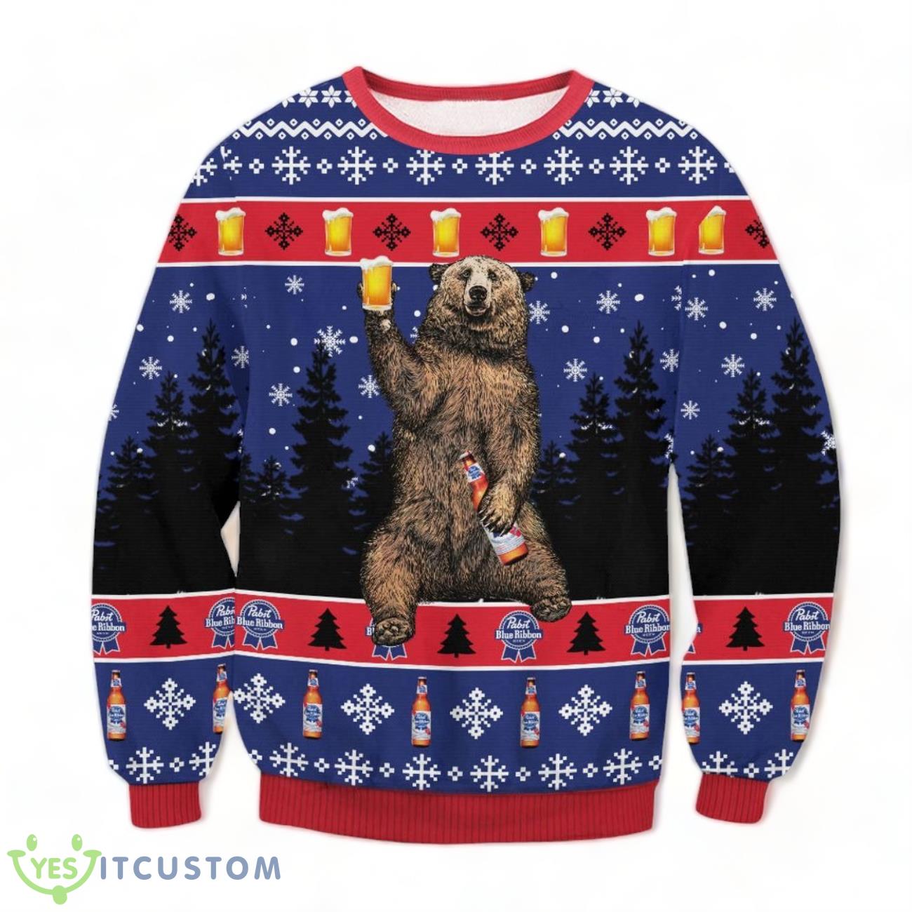 Pabst Blue Ribbon Bear Ugly Sweater 3 Pabst Blue Ribbon Bear Ugly Sweater Product Photo 1