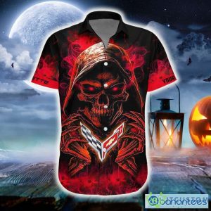 Personalized Chevrolet Corvette Death Skull Gift Halloween 3D Hawaiian Shirt For Men And Women - Hawaiian Shirt Skull Halloween Chevrolet Corvette_2