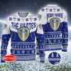 Personalized EFL Leeds United FC Big Logo Stadium Snowflakes Ugly Christmas Sweater - Leeds United FC Big Logo Stadium Snowflakes EFL Ugly Christmas Sweater