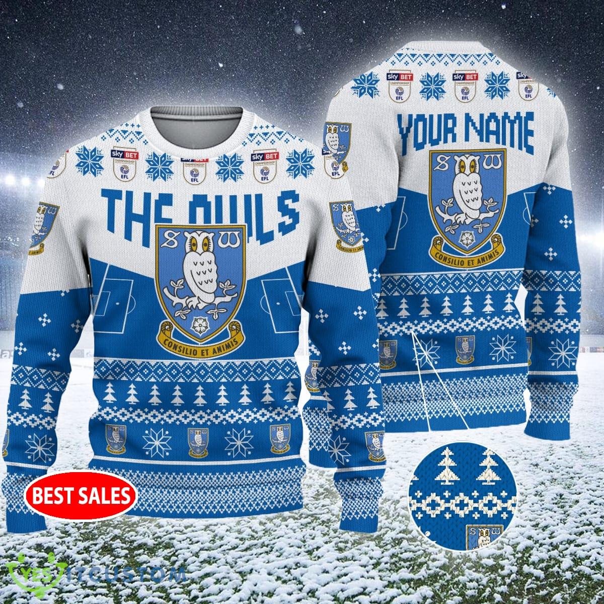 Personalized EFL Sheffield Wednesday Big Logo Stadium Snowflakes Ugly Christmas Sweater 3 Personalized EFL Sheffield Wednesday Big Logo Stadium Snowflakes Ugly Christmas Sweater - Sheffield Wednesday Big Logo Stadium Snowflakes EFL Ugly Christmas Sweater