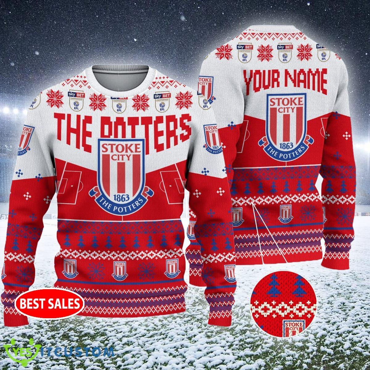 Personalized EFL Stoke City FC Big Logo Stadium Snowflakes Ugly Christmas Sweater 3 Personalized EFL Stoke City FC Big Logo Stadium Snowflakes Ugly Christmas Sweater - Stoke City FC Big Logo Stadium Snowflakes EFL Ugly Christmas Sweater