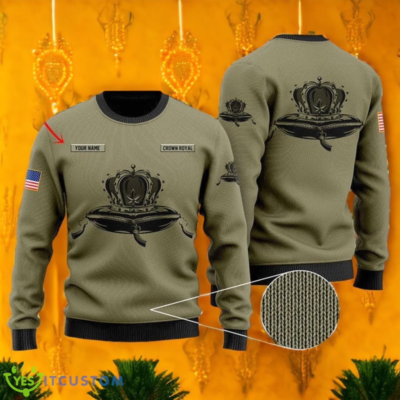 Personalized U.S Flag Crown Royal Ugly Christmas Sweater 3 Personalized U.S Flag Crown Royal Ugly Christmas Sweater Product Photo 1