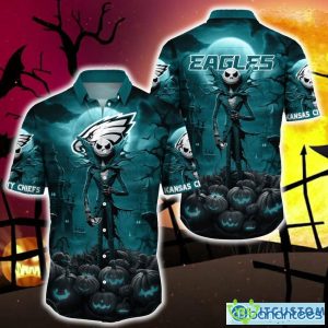 Philadelphia Eagles Halloween Jack Skellington 3D Hawaiian Shirt For Fans Gift Christmas Men And Women - Philadelphia Eagles Halloween Jack Hawaii Shirt Trending For This Season_1