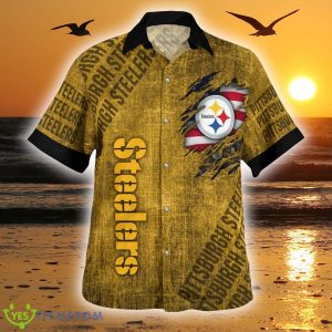 Pittsburgh Steelers American Flag Plus Size 3D Hawaiian Shirt Best For Fans Beach Gift For Men And Women - Pittsburgh Steelers American Flag Retro Printed Button Shirt_1