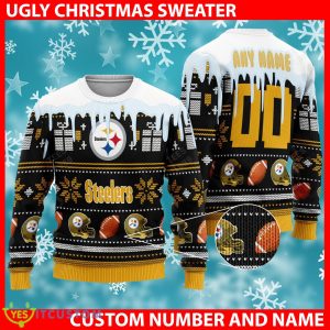 Pittsburgh Steelers Graphics NFL Flowing Milk Ugly Xmas Sweater Custom Number And Name - Pittsburgh Steelers v2 NFL Knitted Sweater Photo 1