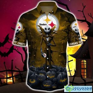 Pittsburgh Steelers Halloween Jack Skellington 3D Hawaiian Shirt For Fans Gift Christmas Men And Women - Pittsburgh Steelers Halloween Jack Hawaii Shirt Trending For This Season_3