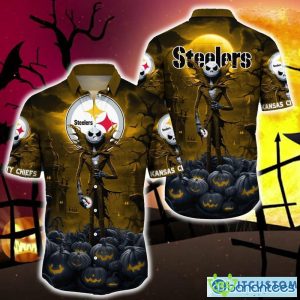 Pittsburgh Steelers Halloween Jack Skellington 3D Hawaiian Shirt For Fans Gift Christmas Men And Women - Pittsburgh Steelers Halloween Jack Hawaii Shirt Trending For This Season_1