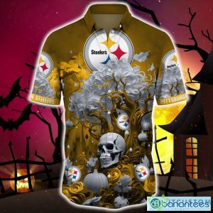 Pittsburgh Steelers Halloween Trending Skull 3D Hawaiian Shirt For Fans Gift Christmas Men And Women - Pittsburgh Steelers Halloween Skull Trending Hawaii Shirt New Arrivals_3
