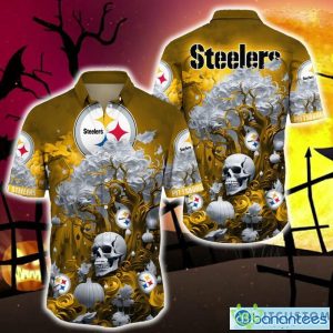 Pittsburgh Steelers Halloween Trending Skull 3D Hawaiian Shirt For Fans Gift Christmas Men And Women - Pittsburgh Steelers Halloween Skull Trending Hawaii Shirt New Arrivals_1