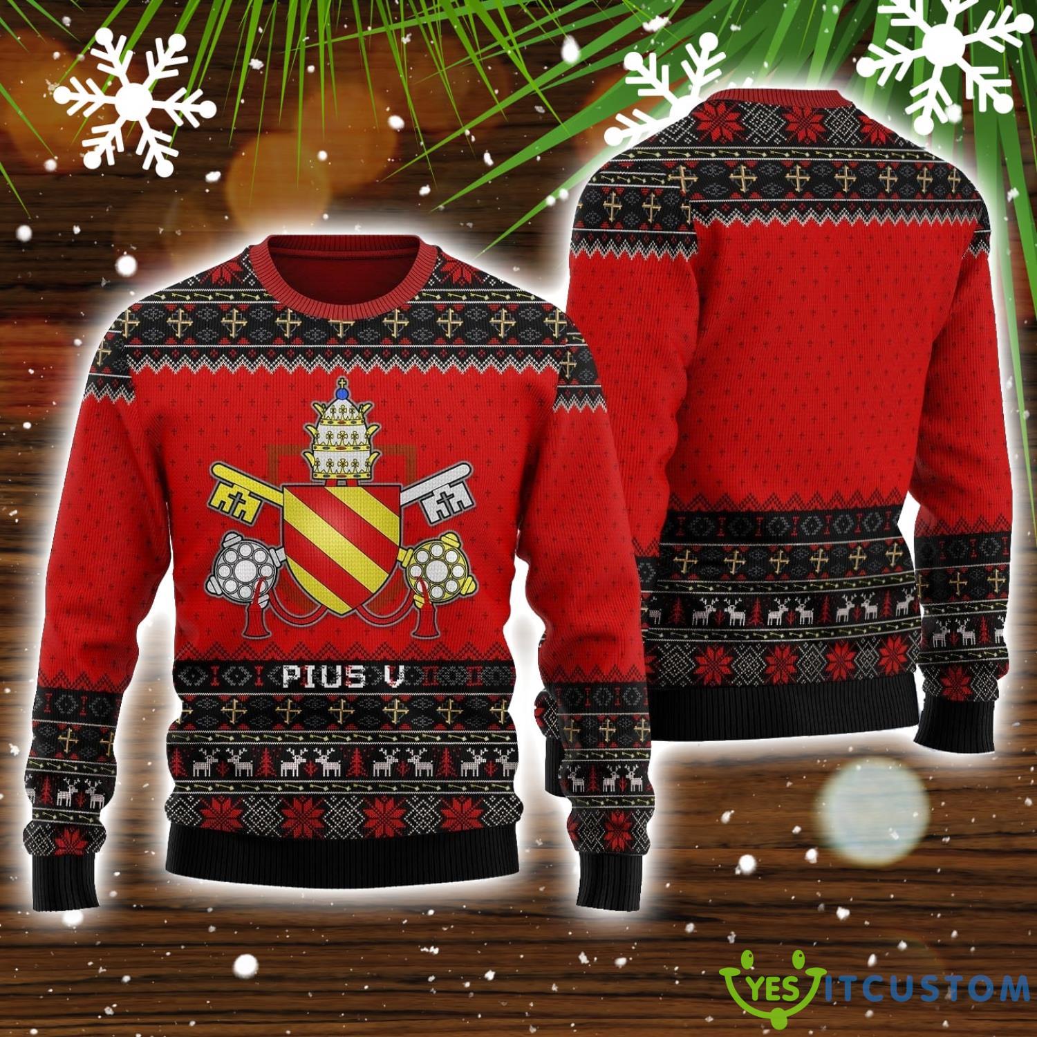 Pope Pius V Ugly Christmas Sweater Christmas Gifts Unisex 3 Pope Pius V Ugly Christmas Sweater Christmas Gifts Unisex Product Photo 1