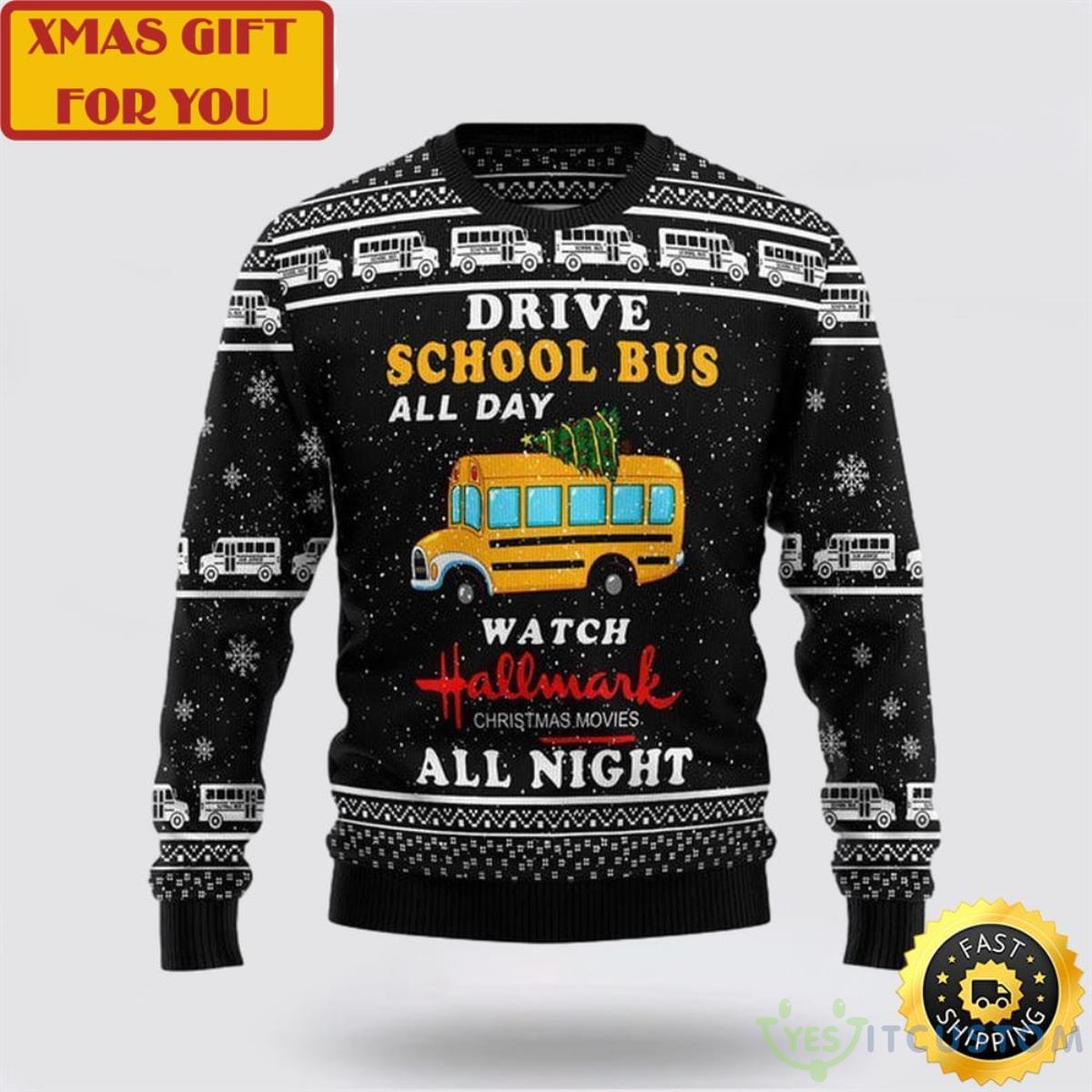 School Bus All Day Ugly Christmas Sweater 3 School Bus All Day Ugly Christmas Sweater Product Photo 1
