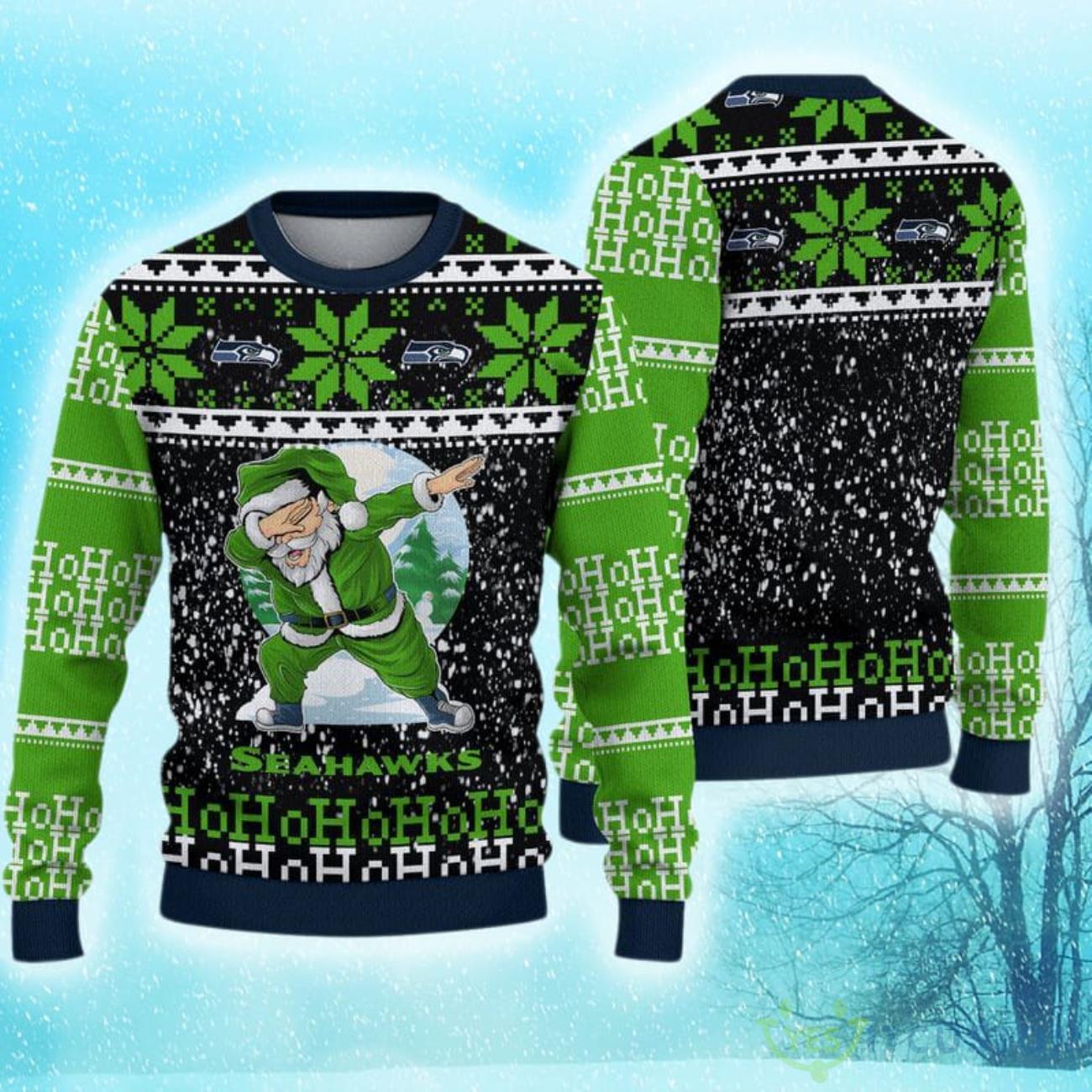 Seattle Seahawks Christmas Santa Claus Pattern Ugly Sweater 3 Seattle Seahawks Christmas Santa Claus Pattern Ugly Sweater Product Photo 1