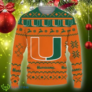 Snow Santa Pattern Logo Miami Hurricanes Christmas Tree Knitted Xmas 3D Sweater Gift Holidays - Christmas Urly Sweater Snow Santa Pattern Logo Miami Hurricanes Christmas Tree Gifts Unisex For Fan, Hoodie, Sweatshirt-3D Sweatshirt_3