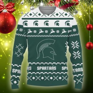 Snow Santa Pattern Logo Michigan State Spartans Christmas Tree Knitted Christmas Sweater Gift Holidays - 201023-131729