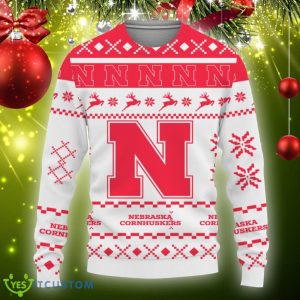 Snow Santa Pattern Logo Nebraska Cornhuskers Christmas Tree Knitted Christmas Sweater Gift Holidays - Christmas Urly Sweater Snow Santa Pattern Logo Nebraska Cornhuskers Christmas Tree Gifts Unisex For Fan, Hoodie, Sweatshirt-3D Sweatshirt_3