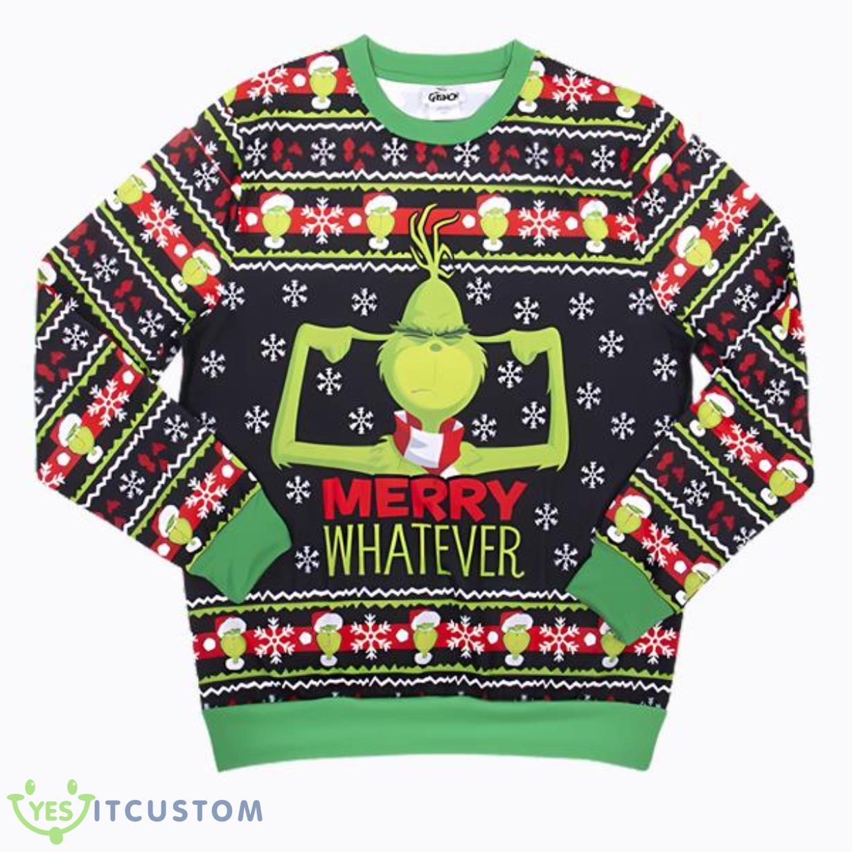Ugly Grinch Christmas Sweater Merry Whatever 3 Ugly Grinch Christmas Sweater Merry Whatever Product Photo 1